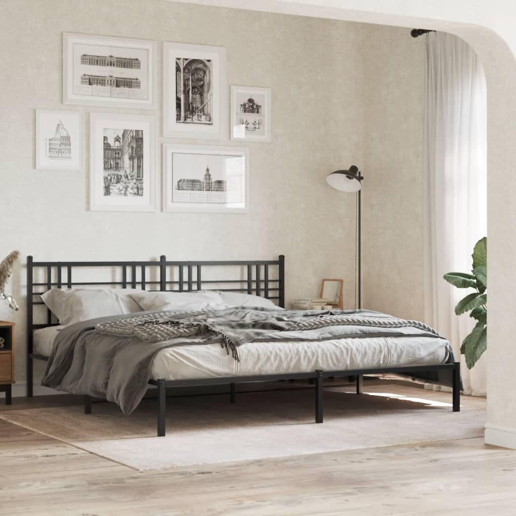 Cadre de Lit Double Industriel en Métal Noir-Noir-avec tête de lit-183 x 213 cm-La-Fabrique-Industrielle