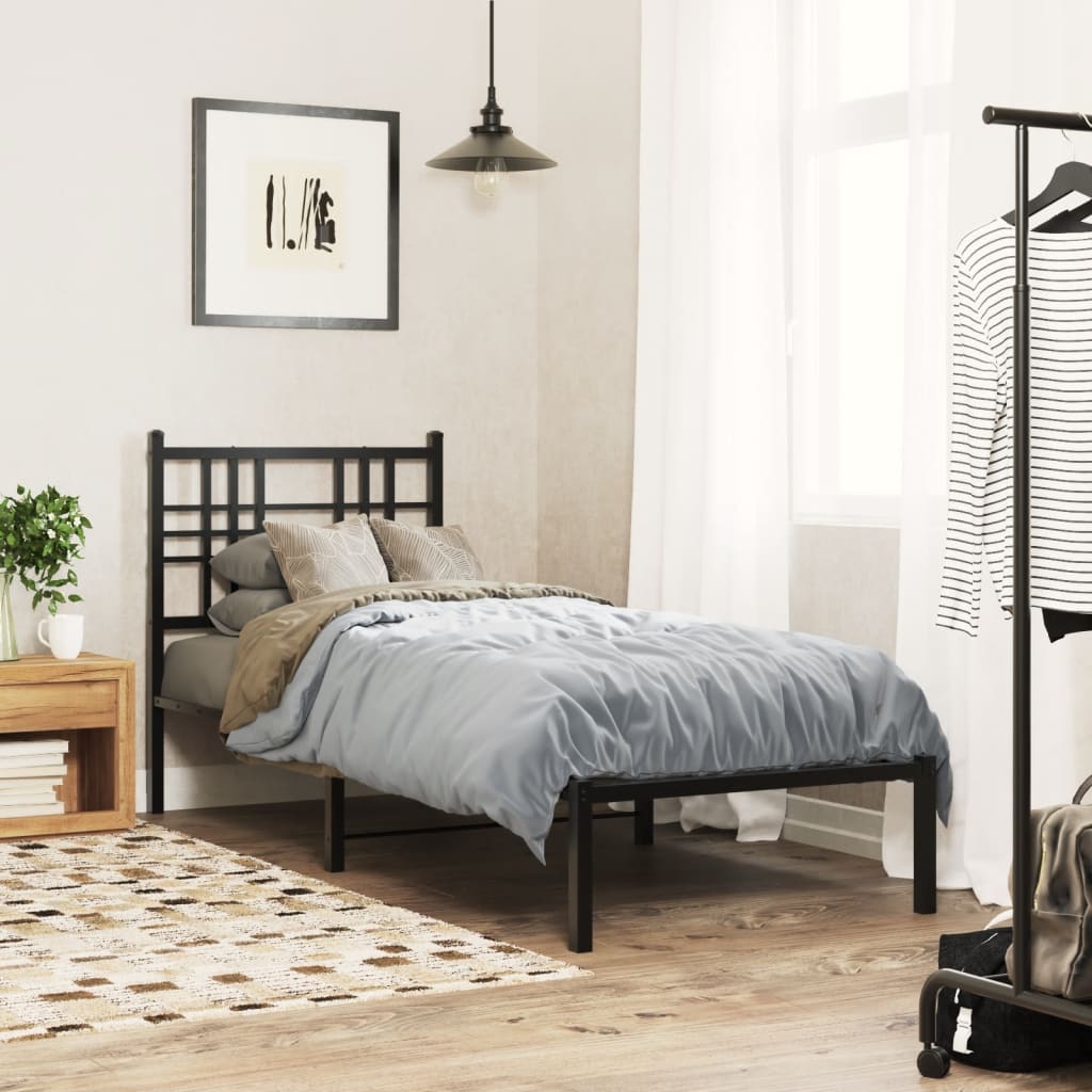 Cadre de Lit Double Industriel en Métal Noir-Noir-avec tête de lit-75 x 190 cm-La-Fabrique-Industrielle