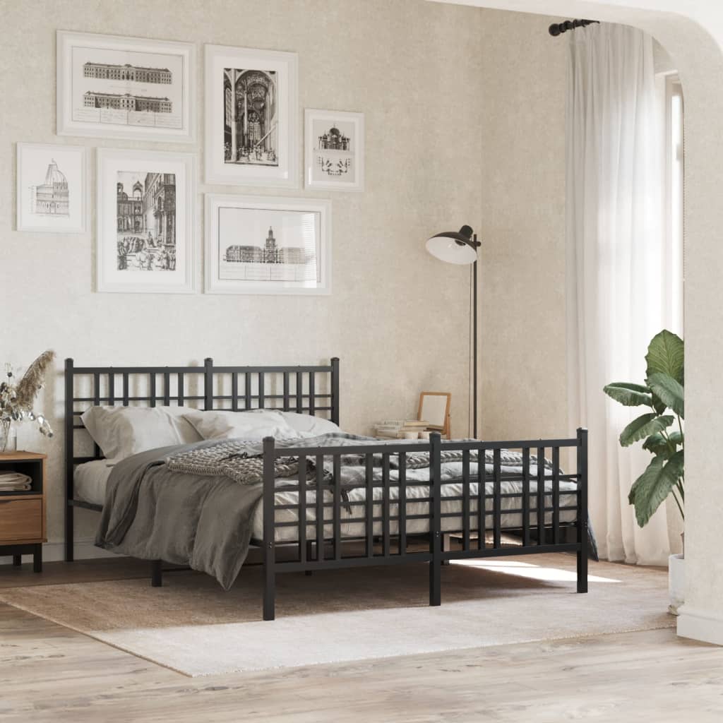 Cadre de Lit Double Industriel en Métal Noir-Noir-avec tête de lit et pied de lit-135 x 190 cm-La-Fabrique-Industrielle