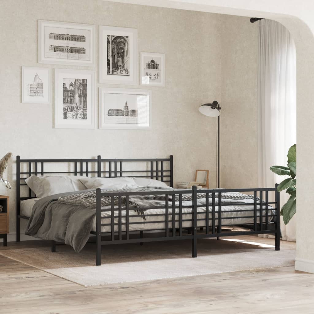 Cadre de Lit Double Industriel en Métal Noir-Noir-avec tête de lit et pied de lit-183 x 213 cm-La-Fabrique-Industrielle