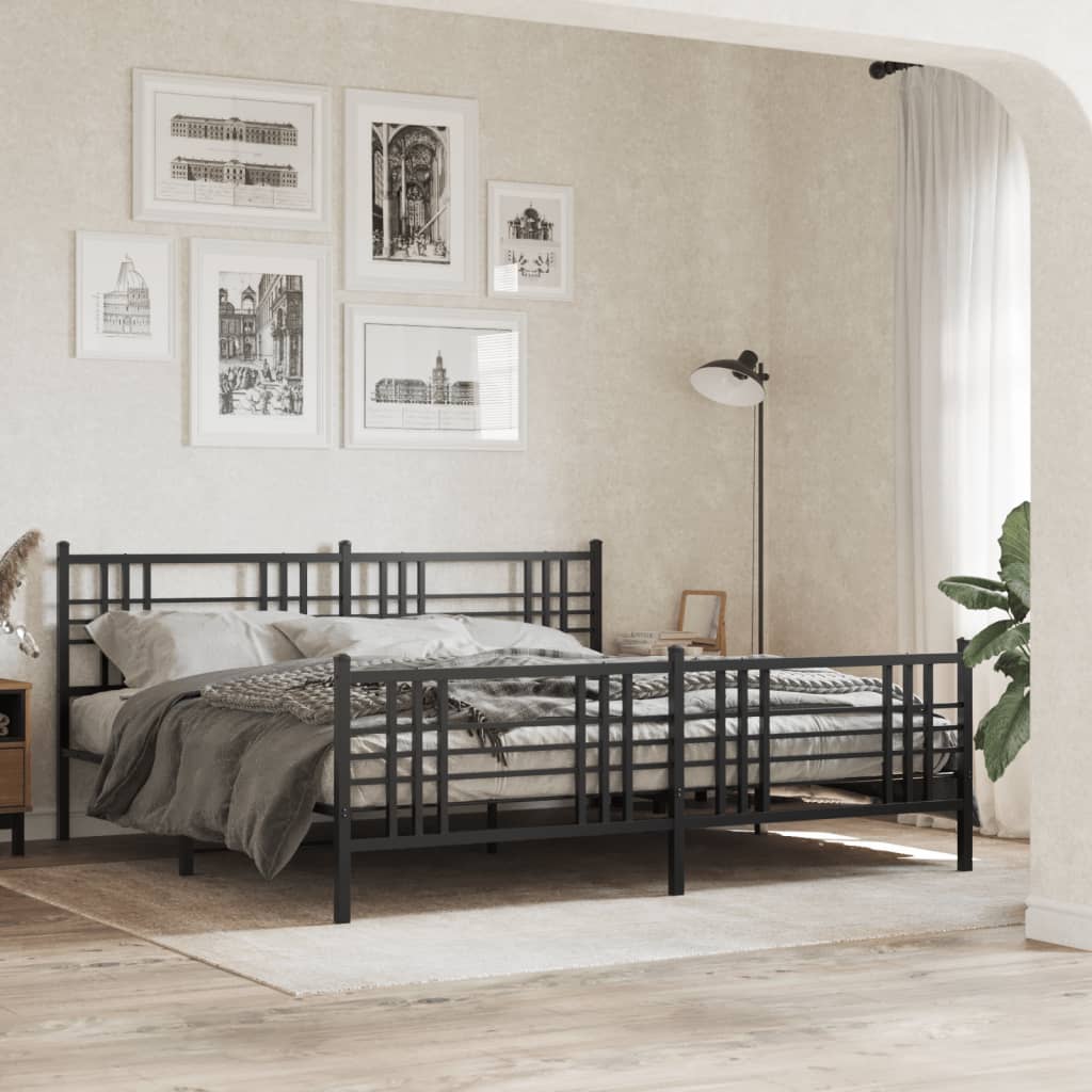 Cadre de Lit Double Industriel en Métal Noir-Noir-avec tête de lit et pied de lit-193 x 203 cm-La-Fabrique-Industrielle