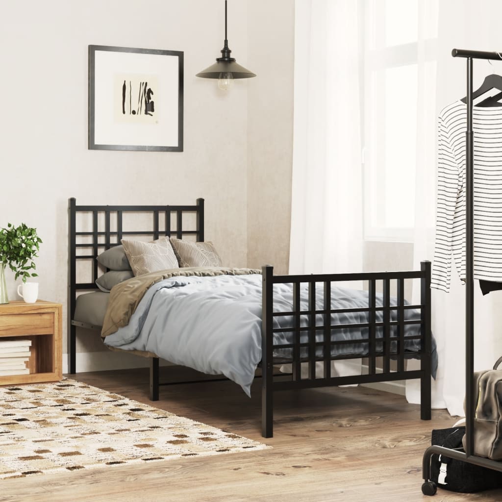 Cadre de Lit Double Industriel en Métal Noir-Noir-avec tête de lit et pied de lit-75 x 190 cm-La-Fabrique-Industrielle