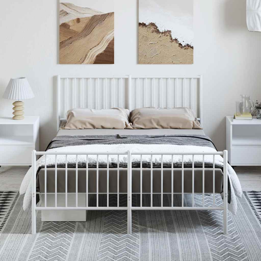 Cadre de Lit Industriel en Métal Blanc-avec tête de lit et pied de lit-135 x 190 cm-La-Fabrique-Industrielle