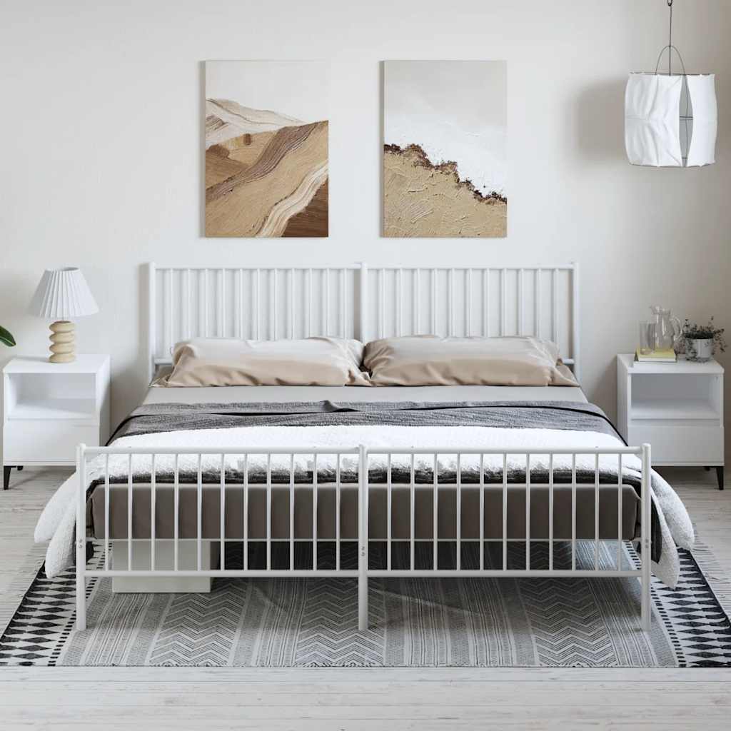 Cadre de Lit Industriel en Métal Blanc-avec tête de lit et pied de lit-183 x 213 cm-La-Fabrique-Industrielle
