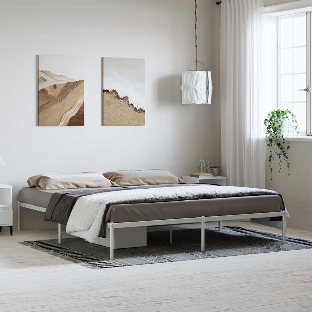 Cadre de Lit Industriel en Métal Blanc-sans tête de lit-183 x 213 cm-La-Fabrique-Industrielle