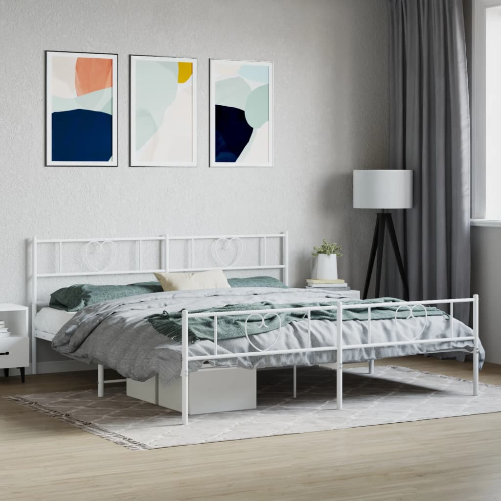 Cadre de Lit Industriel en Métal Noir 140X190-Blanc-avec tête de lit et pied de lit-200 x 200 cm-La-Fabrique-Industrielle