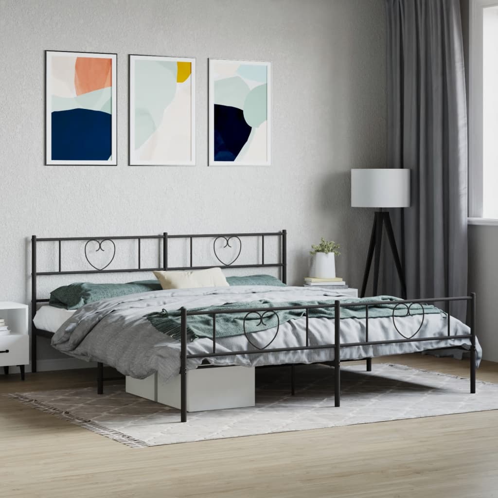 Cadre de Lit Industriel en Métal Noir 140X190-Noir-avec tête de lit et pied de lit-180 x 200 cm-La-Fabrique-Industrielle