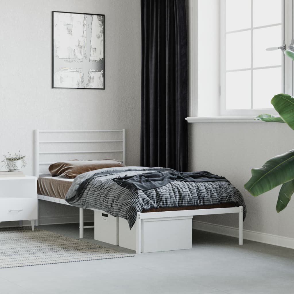 Cadre de Lit Métallique Blanc Style Industriel-Blanc-avec tête de lit-107 x 203 cm-La-Fabrique-Industrielle