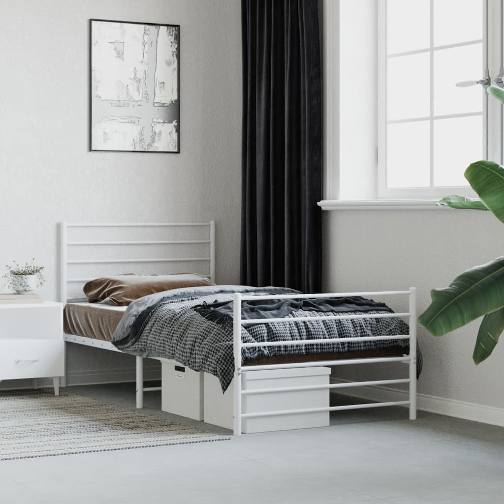 Cadre de Lit Métallique Blanc Style Industriel-Blanc-avec tête de lit et pied de lit-107 x 203 cm-La-Fabrique-Industrielle
