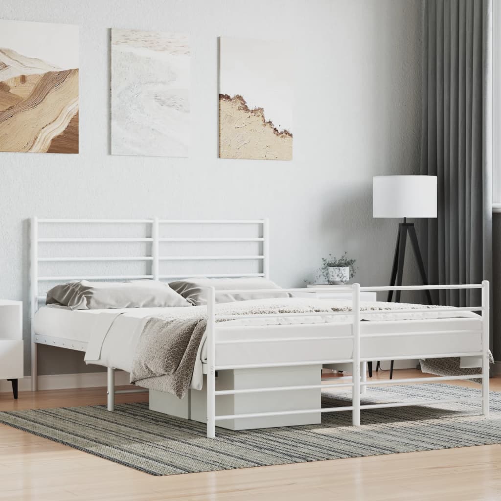 Cadre de Lit Métallique Blanc Style Industriel-Blanc-avec tête de lit et pied de lit-140 x 190 cm-La-Fabrique-Industrielle