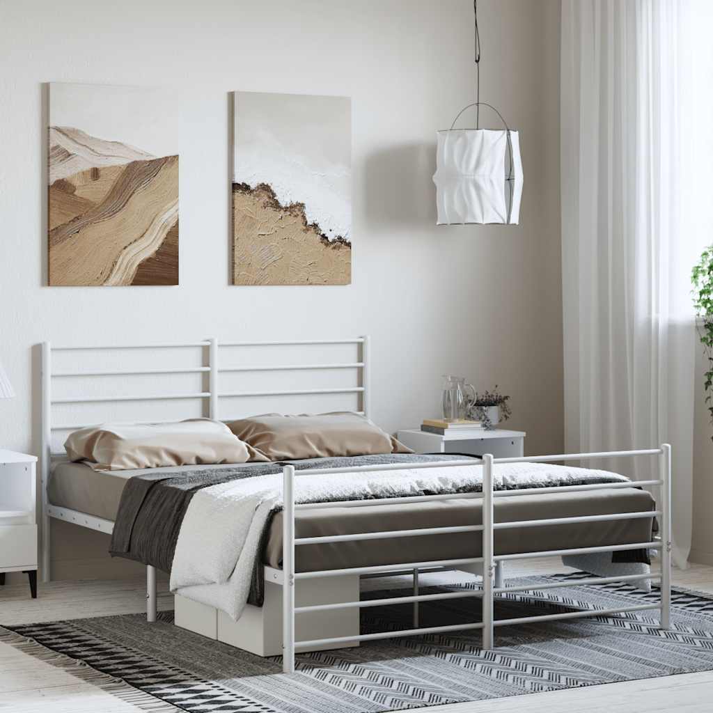 Cadre de Lit Métallique Blanc Style Industriel-Blanc-avec tête de lit et pied de lit-150 x 200 cm-La-Fabrique-Industrielle