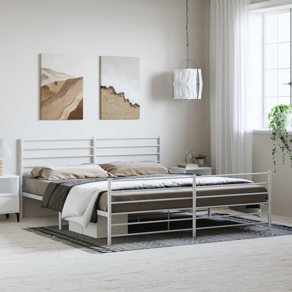 Cadre de Lit Métallique Blanc Style Industriel-Blanc-avec tête de lit et pied de lit-183 x 213 cm-La-Fabrique-Industrielle