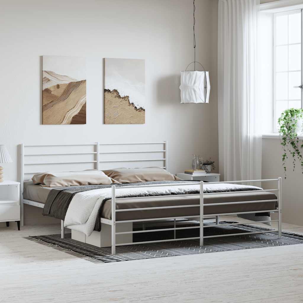 Cadre de Lit Métallique Blanc Style Industriel-Blanc-avec tête de lit et pied de lit-193 x 203 cm-La-Fabrique-Industrielle
