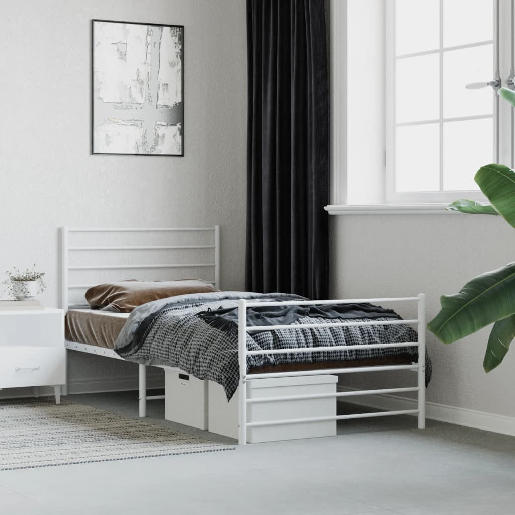 Cadre de Lit Métallique Blanc Style Industriel-Blanc-avec tête de lit et pied de lit-90 x 190 cm-La-Fabrique-Industrielle