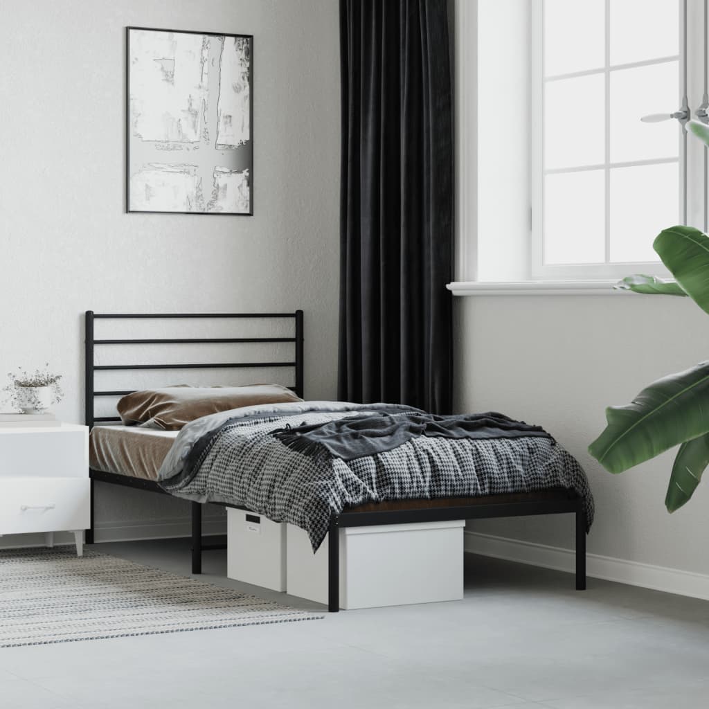 Cadre de Lit Métallique Blanc Style Industriel-Noir-avec tête de lit-107 x 203 cm-La-Fabrique-Industrielle