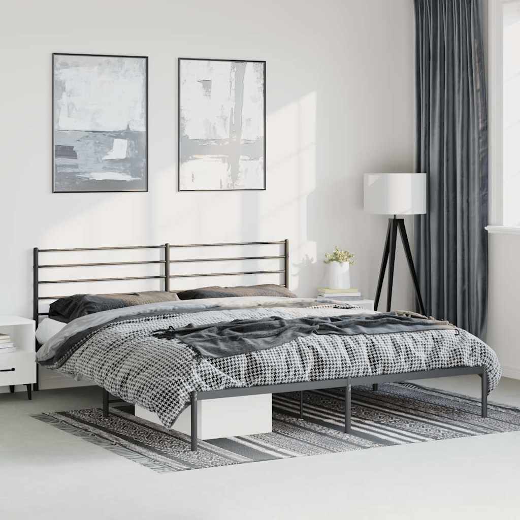 Cadre de Lit Métallique Blanc Style Industriel-Noir-avec tête de lit-183 x 213 cm-La-Fabrique-Industrielle