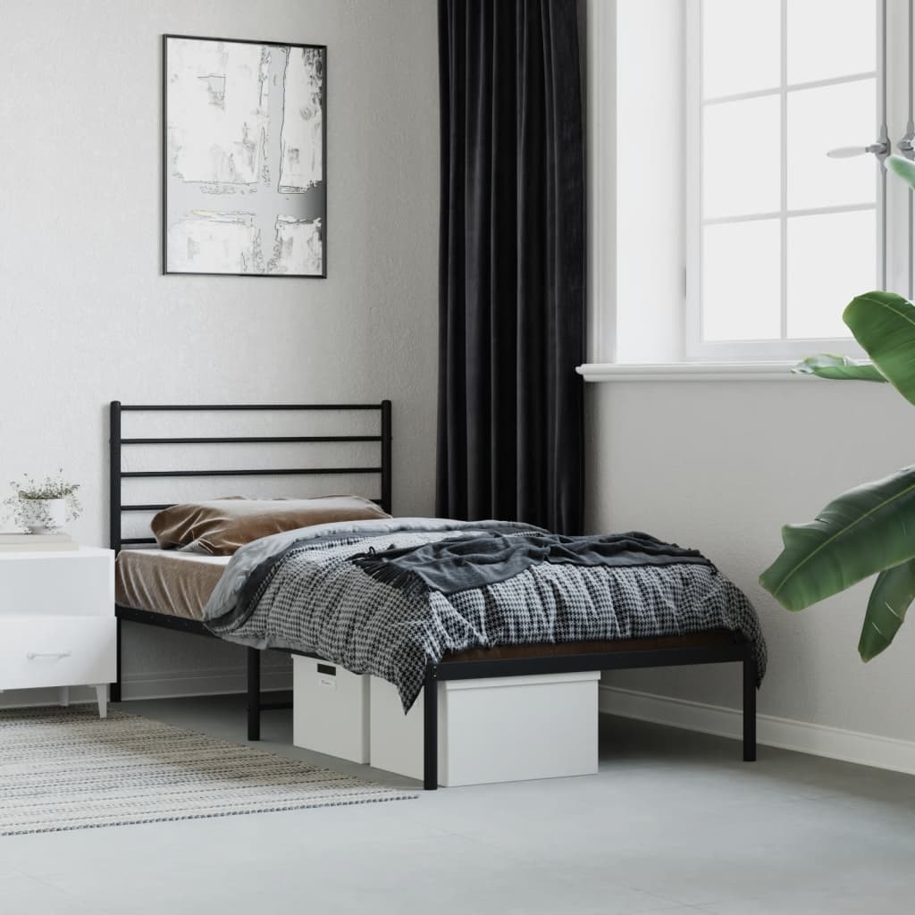 Cadre de Lit Métallique Blanc Style Industriel-Noir-avec tête de lit-75 x 190 cm-La-Fabrique-Industrielle