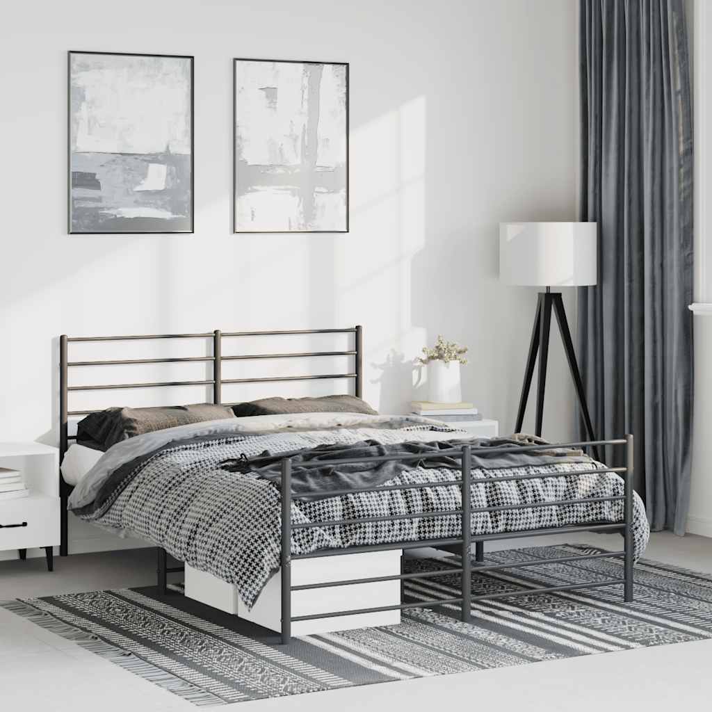 Cadre de Lit Métallique Blanc Style Industriel-Noir-avec tête de lit et pied de lit-135 x 190 cm-La-Fabrique-Industrielle