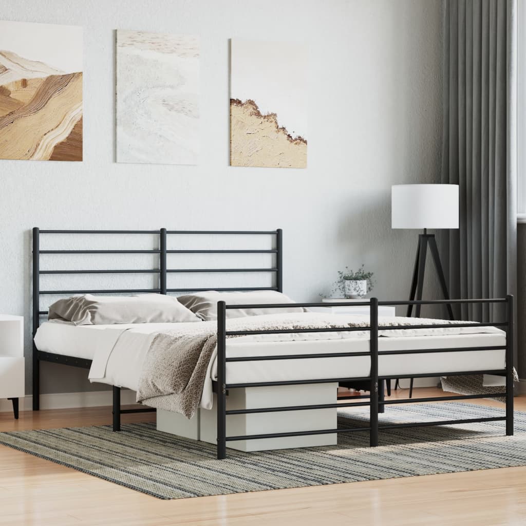 Cadre de Lit Métallique Blanc Style Industriel-Noir-avec tête de lit et pied de lit-140 x 190 cm-La-Fabrique-Industrielle