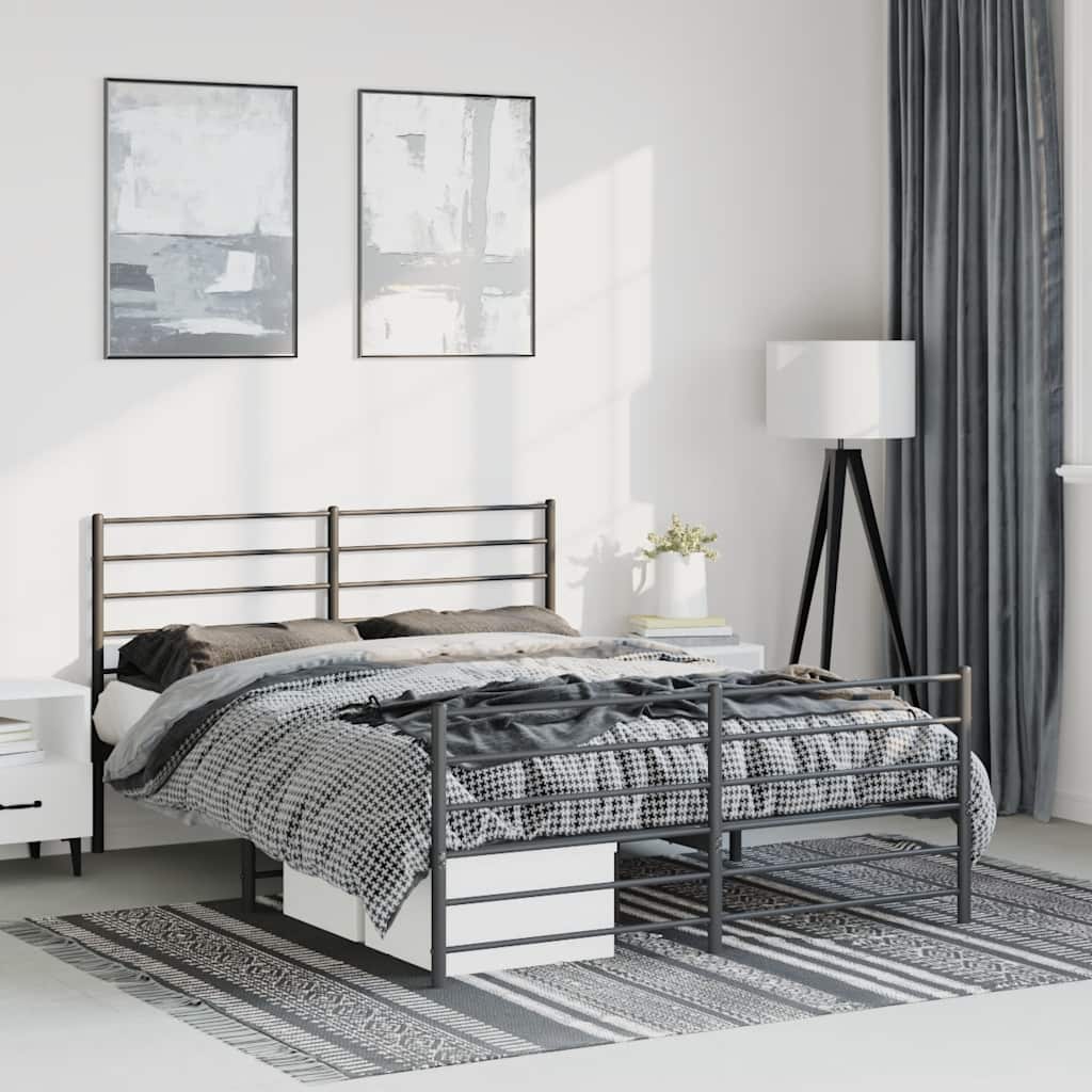 Cadre de Lit Métallique Blanc Style Industriel-Noir-avec tête de lit et pied de lit-150 x 200 cm-La-Fabrique-Industrielle