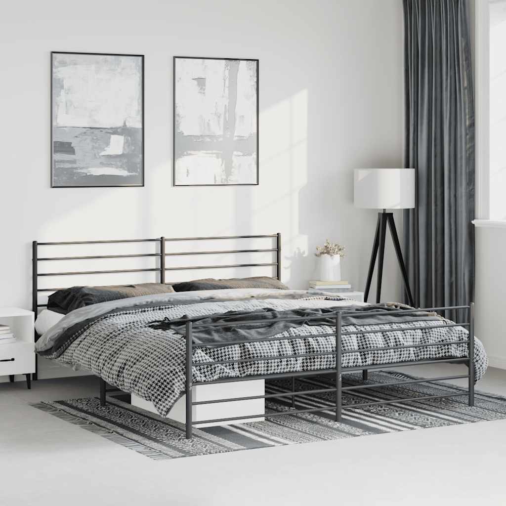 Cadre de Lit Métallique Blanc Style Industriel-Noir-avec tête de lit et pied de lit-183 x 213 cm-La-Fabrique-Industrielle