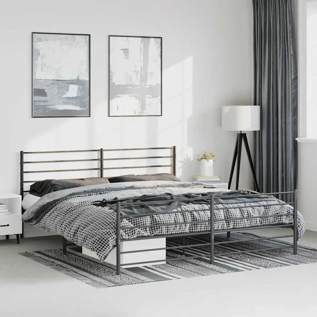 Cadre de Lit Métallique Blanc Style Industriel-Noir-avec tête de lit et pied de lit-193 x 203 cm-La-Fabrique-Industrielle