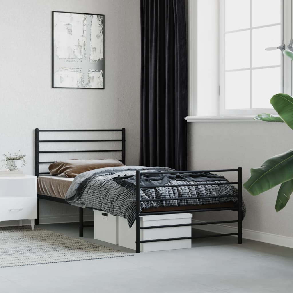 Cadre de Lit Métallique Blanc Style Industriel-Noir-avec tête de lit et pied de lit-75 x 190 cm-La-Fabrique-Industrielle