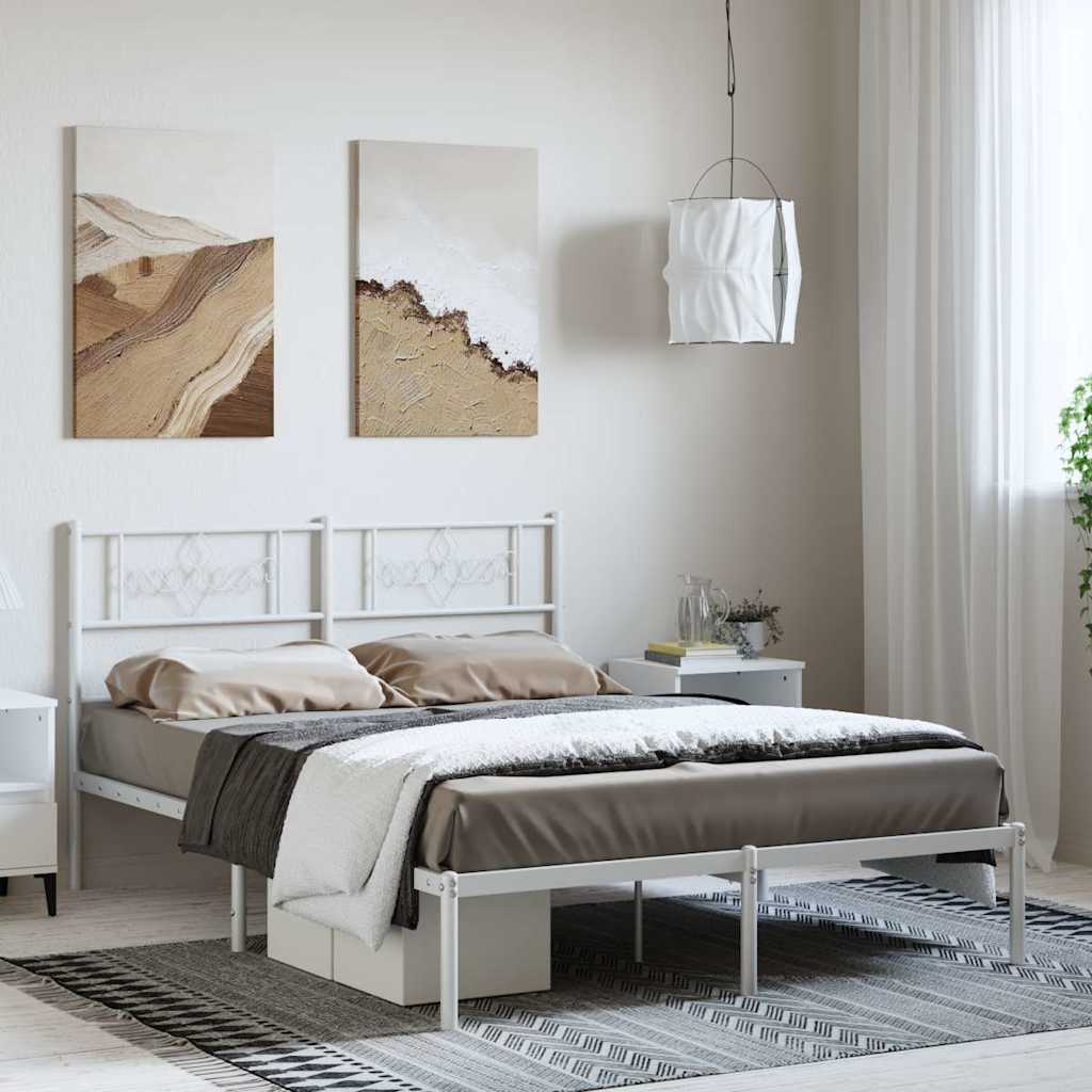 Cadre de Lit Métallique Moderne Blanc-Blanc-avec tête de lit-150 x 200 cm-La-Fabrique-Industrielle