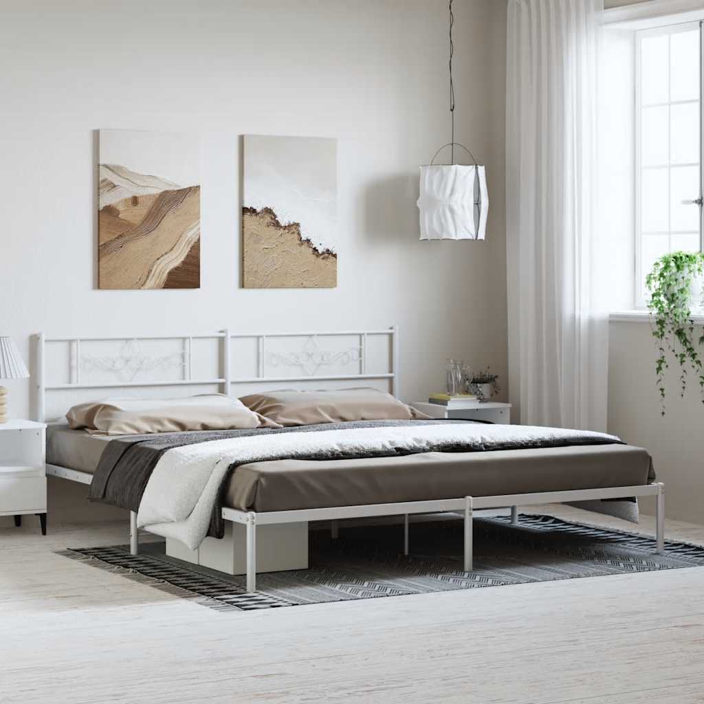 Cadre de Lit Métallique Moderne Blanc-Blanc-avec tête de lit-193 x 203 cm-La-Fabrique-Industrielle