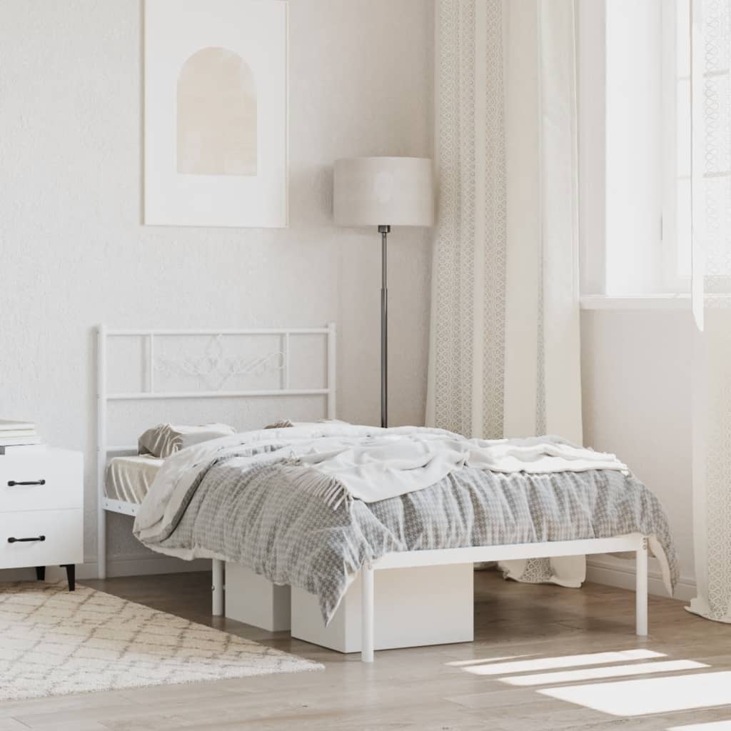 Cadre de Lit Métallique Moderne Blanc-Blanc-avec tête de lit-75 x 190 cm-La-Fabrique-Industrielle