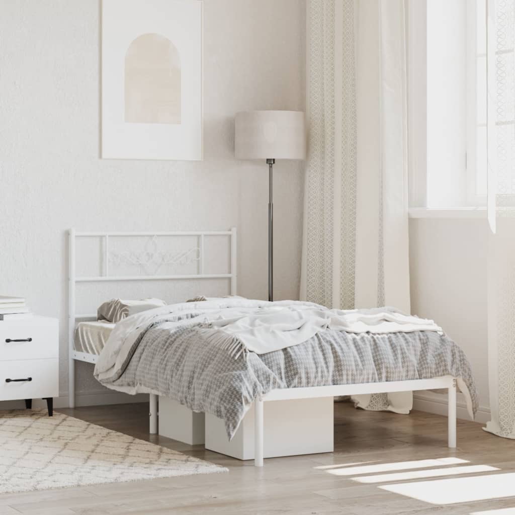 Cadre de Lit Métallique Moderne Blanc-Blanc-avec tête de lit-90 x 190 cm-La-Fabrique-Industrielle