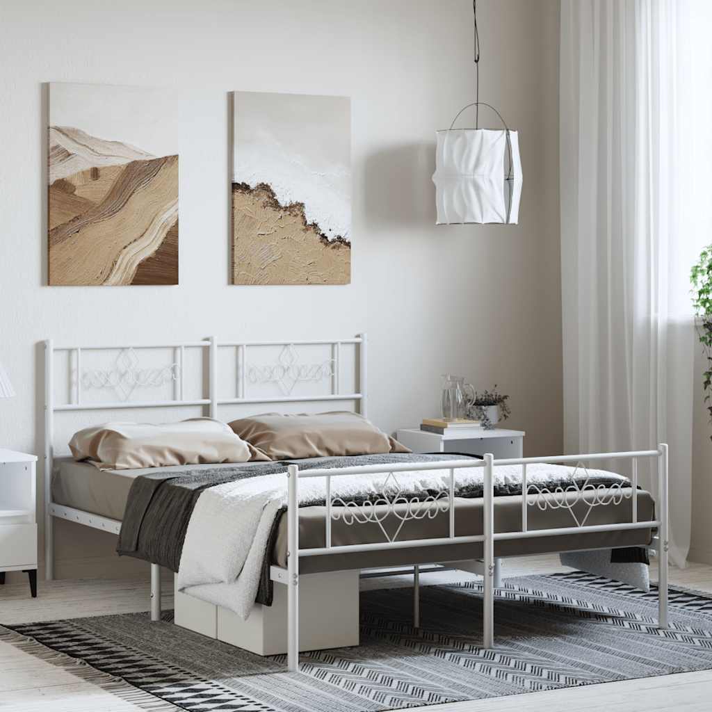 Cadre de Lit Métallique Moderne Blanc-Blanc-avec tête de lit et pied de lit-135 x 190 cm-La-Fabrique-Industrielle