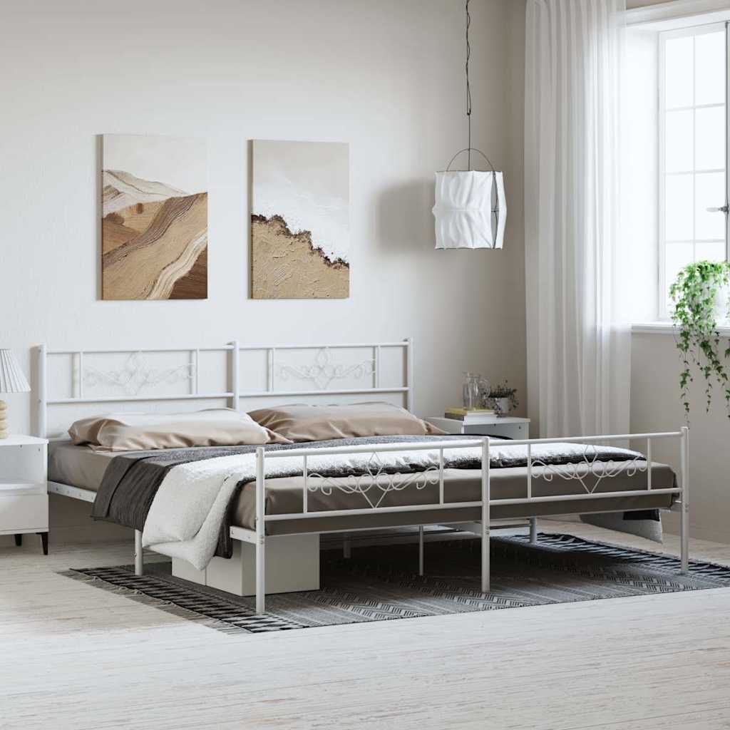 Cadre de Lit Métallique Moderne Blanc-Blanc-avec tête de lit et pied de lit-183 x 213 cm-La-Fabrique-Industrielle