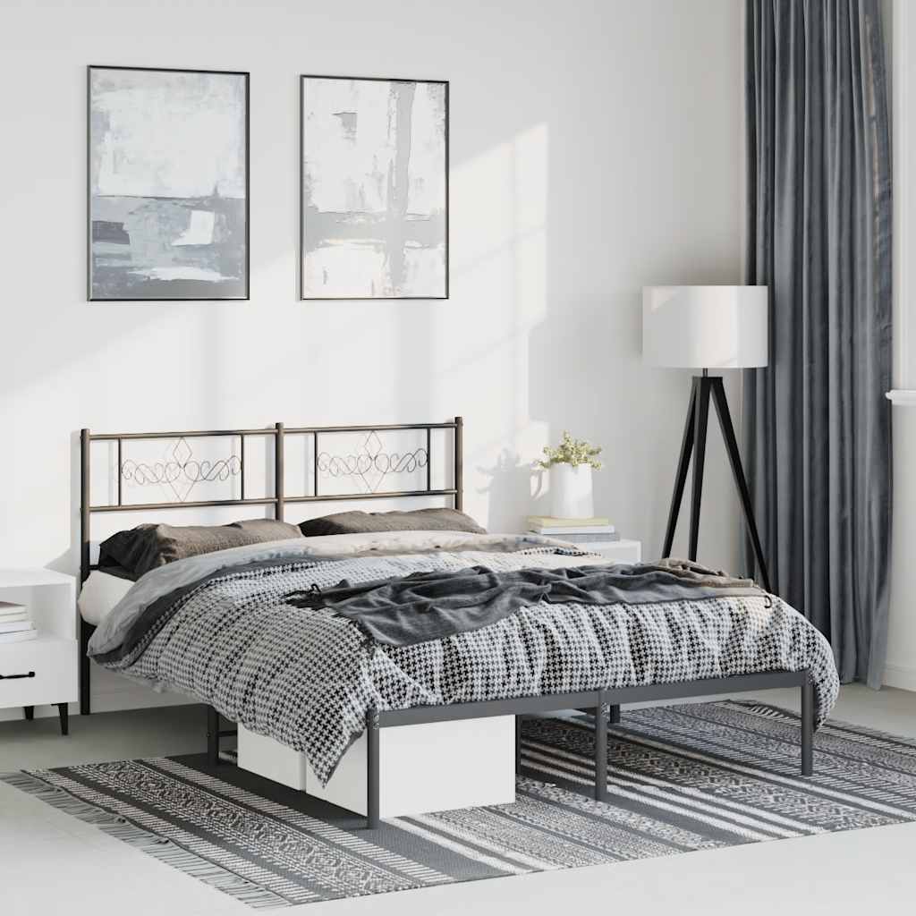 Cadre de Lit Métallique Moderne Blanc-Noir-avec tête de lit-135 x 190 cm-La-Fabrique-Industrielle