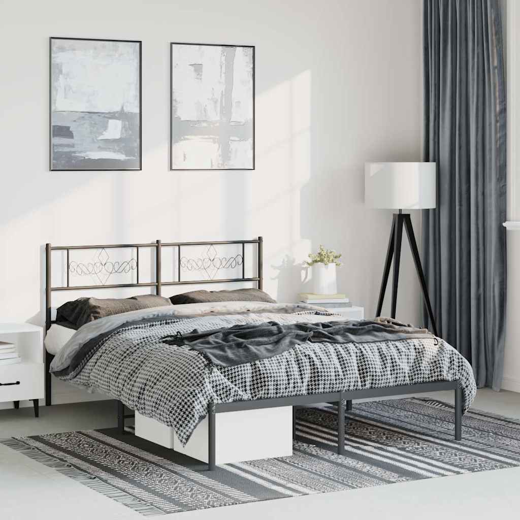 Cadre de Lit Métallique Moderne Blanc-Noir-avec tête de lit-150 x 200 cm-La-Fabrique-Industrielle