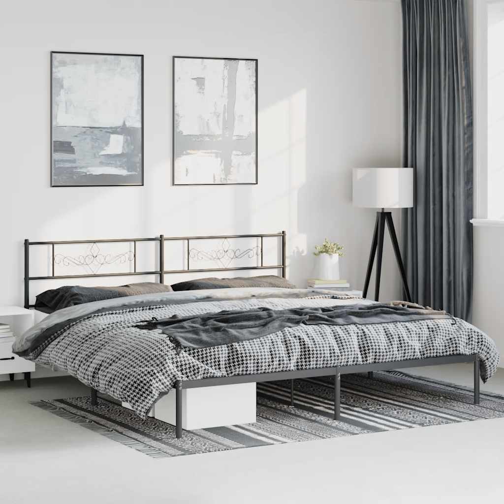 Cadre de Lit Métallique Moderne Blanc-Noir-avec tête de lit-183 x 213 cm-La-Fabrique-Industrielle