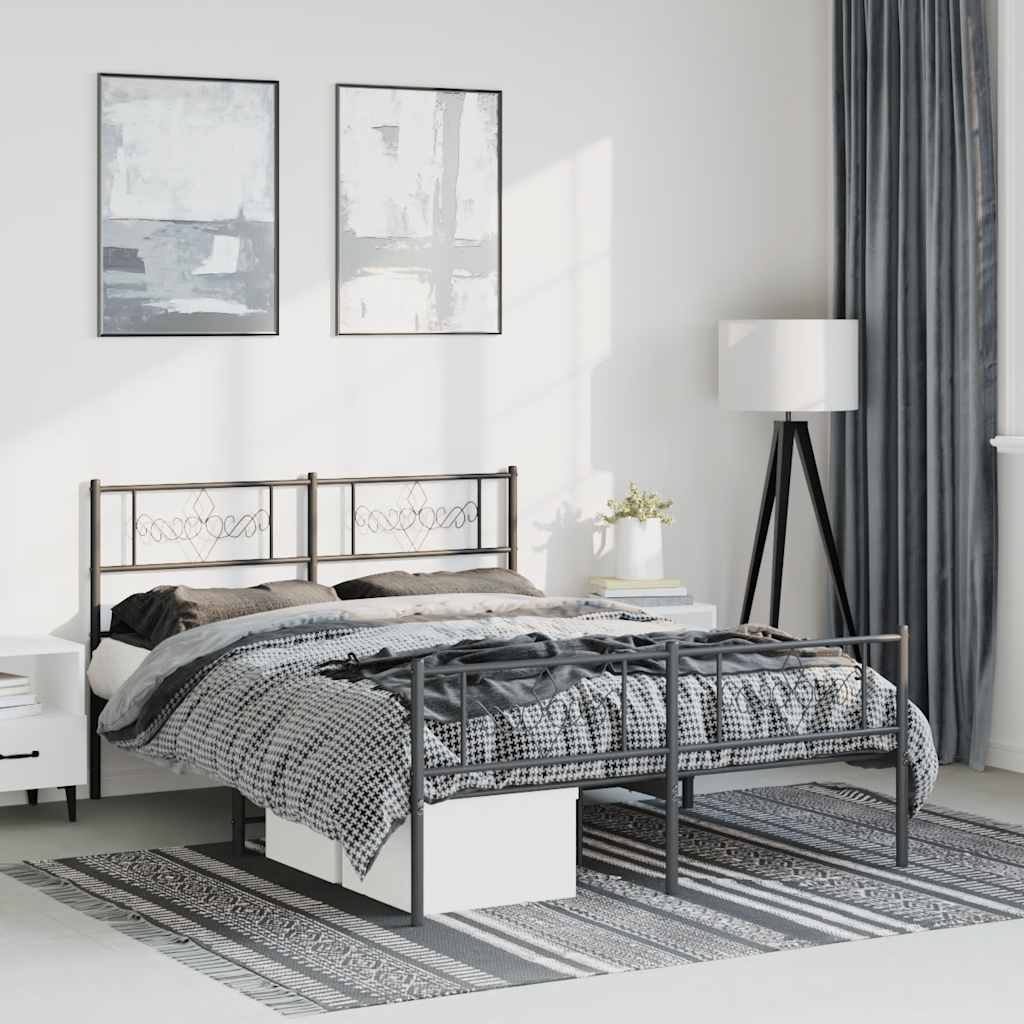 Cadre de Lit Métallique Moderne Blanc-Noir-avec tête de lit et pied de lit-135 x 190 cm-La-Fabrique-Industrielle