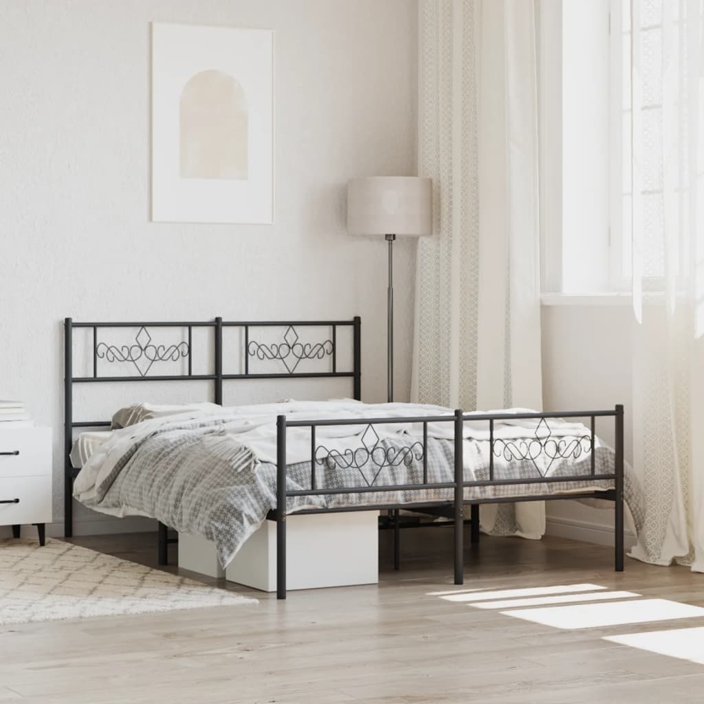 Cadre de Lit Métallique Moderne Blanc-Noir-avec tête de lit et pied de lit-140 x 190 cm-La-Fabrique-Industrielle