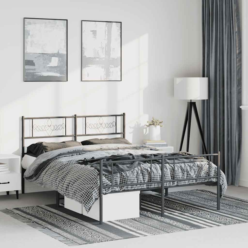 Cadre de Lit Métallique Moderne Blanc-Noir-avec tête de lit et pied de lit-150 x 200 cm-La-Fabrique-Industrielle