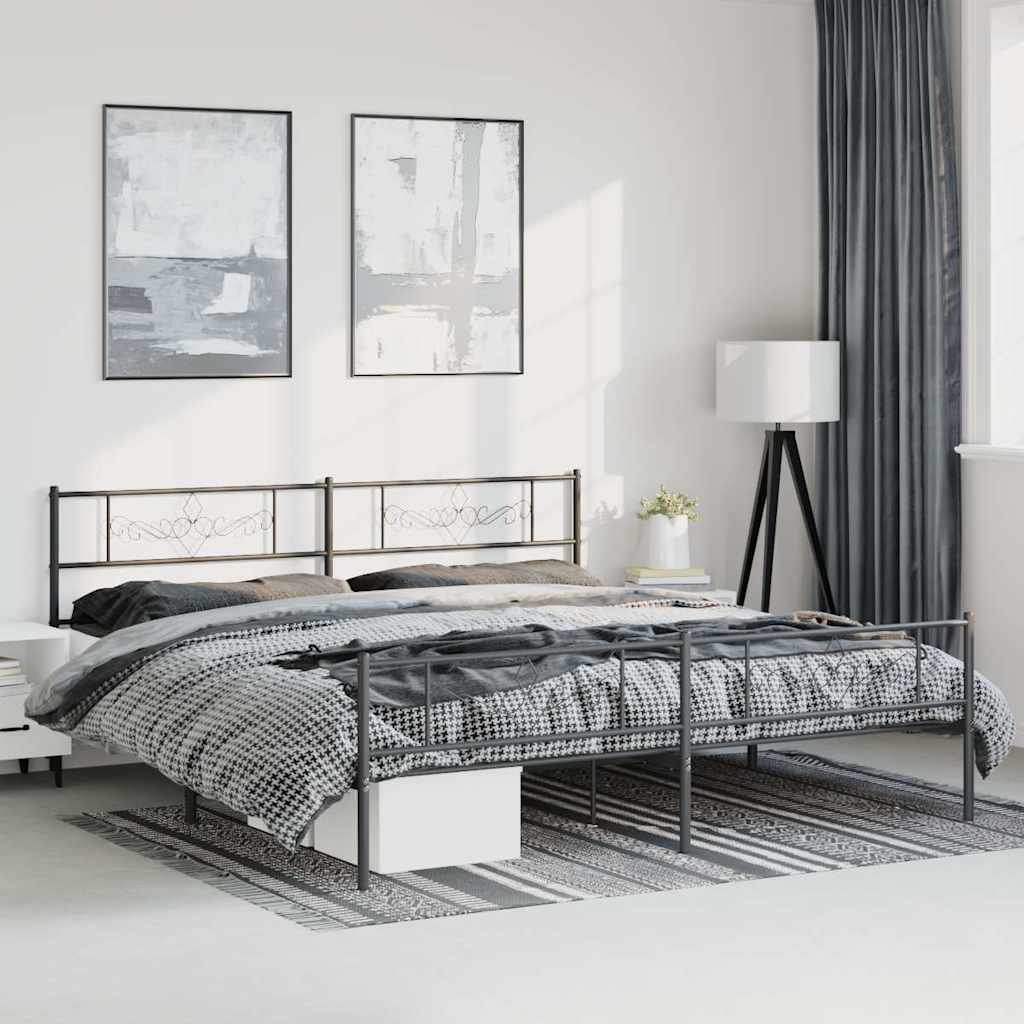 Cadre de Lit Métallique Moderne Blanc-Noir-avec tête de lit et pied de lit-183 x 213 cm-La-Fabrique-Industrielle
