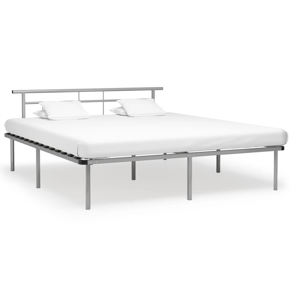 Cadre de Lit Moderne en Métal Blanc-Gris-200 x 200 cm-La-Fabrique-Industrielle