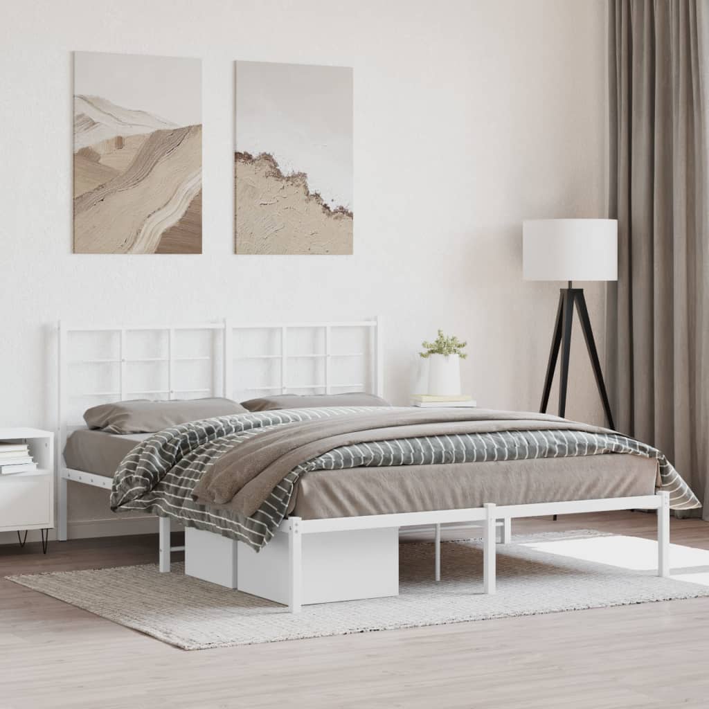 Cadre de Lit Style Industriel 140X200Cm-Blanc-avec tête de lit-150 x 200 cm-La-Fabrique-Industrielle