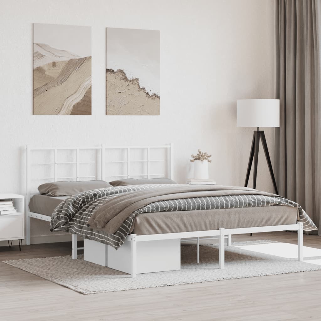 Cadre de Lit Style Industriel 140X200Cm-Blanc-avec tête de lit-160 x 200 cm-La-Fabrique-Industrielle