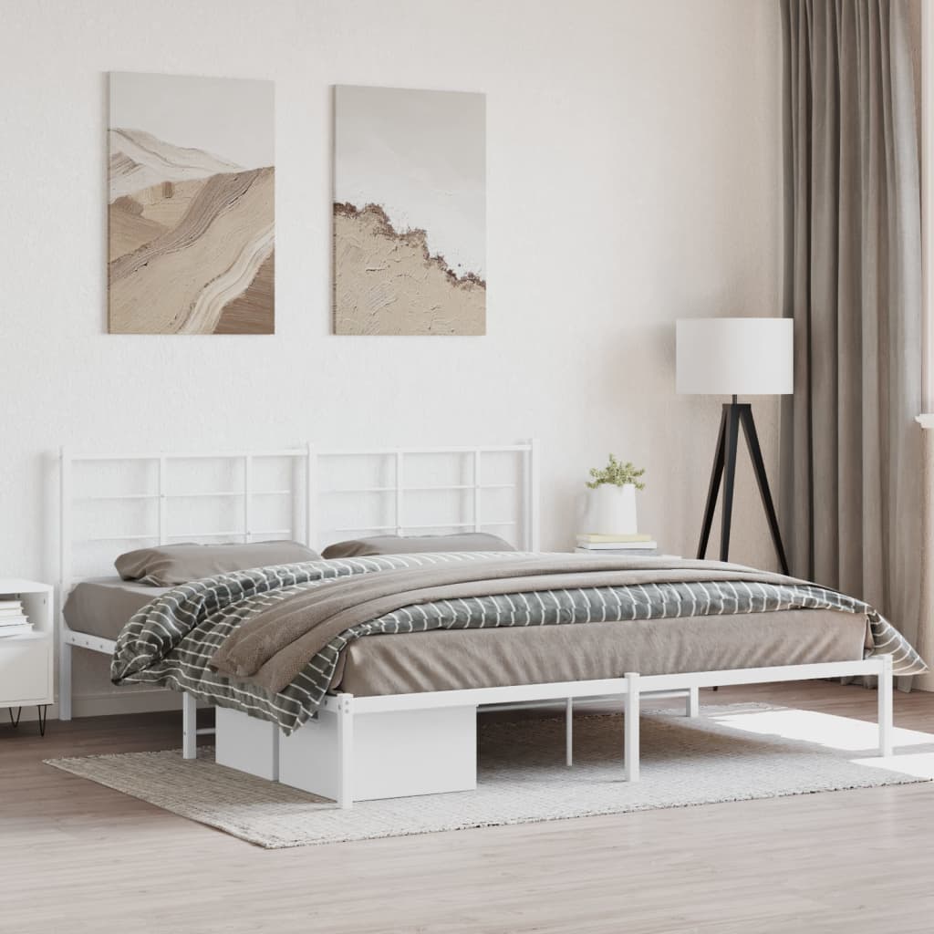 Cadre de Lit Style Industriel 140X200Cm-Blanc-avec tête de lit-183 x 213 cm-La-Fabrique-Industrielle