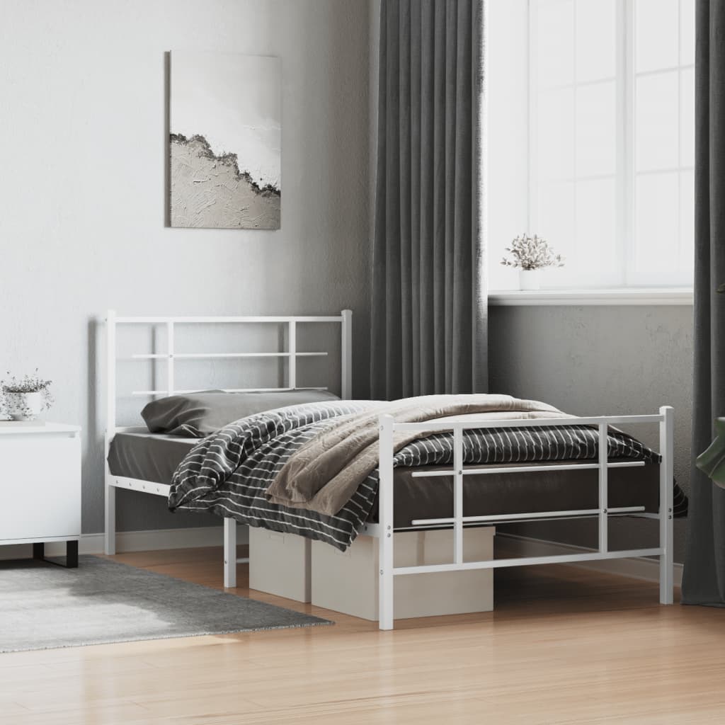 Cadre de Lit Style Industriel 140X200Cm-Blanc-avec tête de lit et pied de lit-107 x 203 cm-La-Fabrique-Industrielle