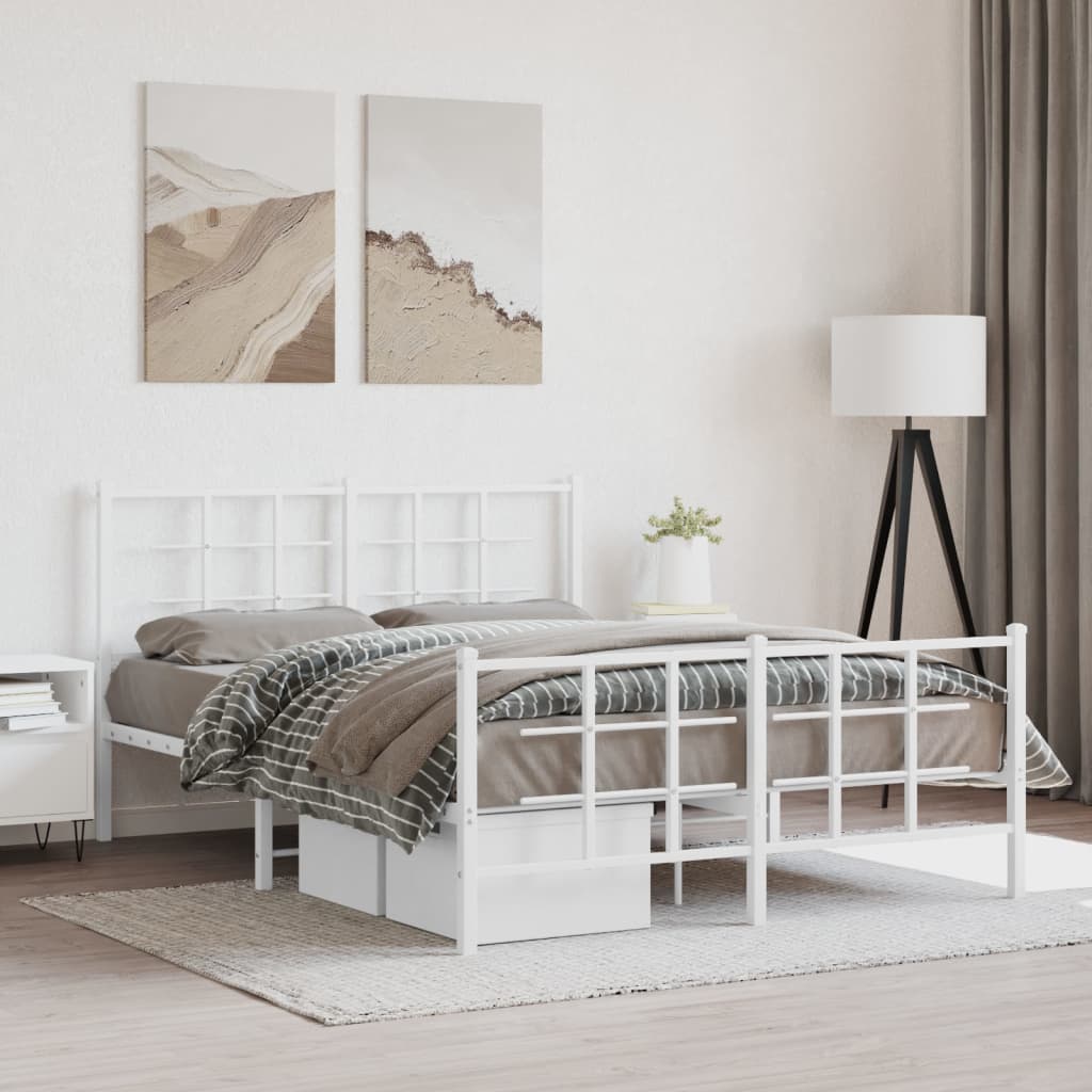 Cadre de Lit Style Industriel 140X200Cm-Blanc-avec tête de lit et pied de lit-135 x 190 cm-La-Fabrique-Industrielle