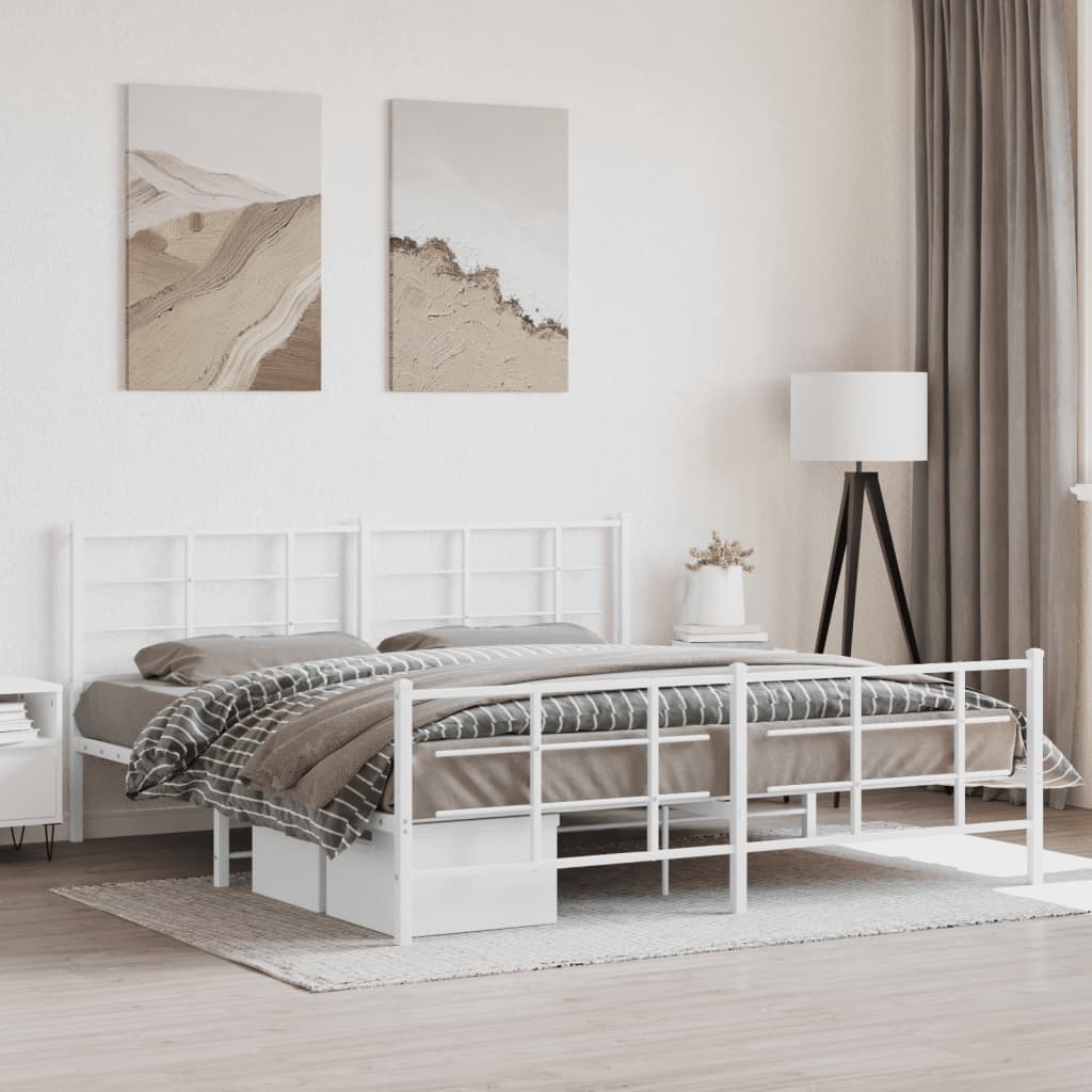 Cadre de Lit Style Industriel 140X200Cm-Blanc-avec tête de lit et pied de lit-183 x 213 cm-La-Fabrique-Industrielle