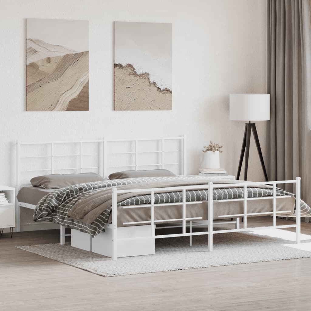 Cadre de Lit Style Industriel 140X200Cm-Blanc-avec tête de lit et pied de lit-193 x 203 cm-La-Fabrique-Industrielle