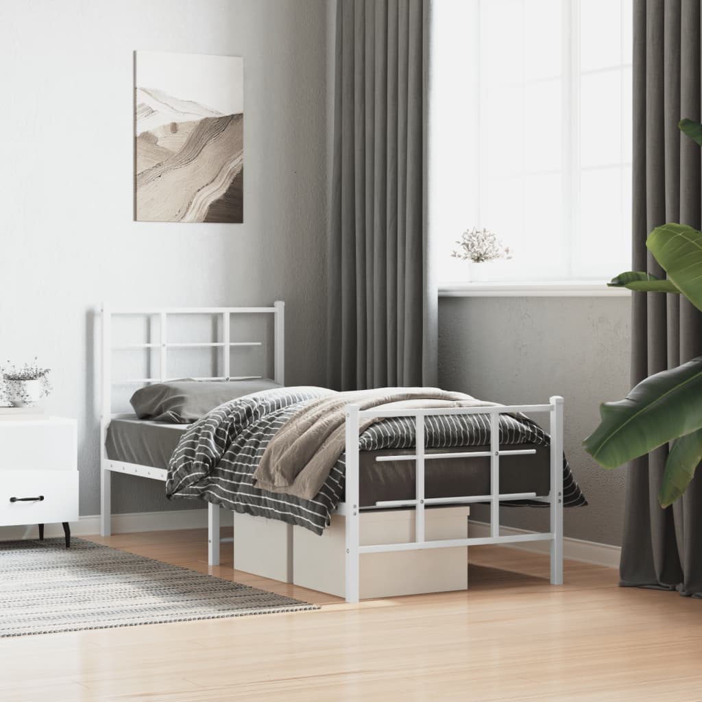 Cadre de Lit Style Industriel 140X200Cm-Blanc-avec tête de lit et pied de lit-75 x 190 cm-La-Fabrique-Industrielle