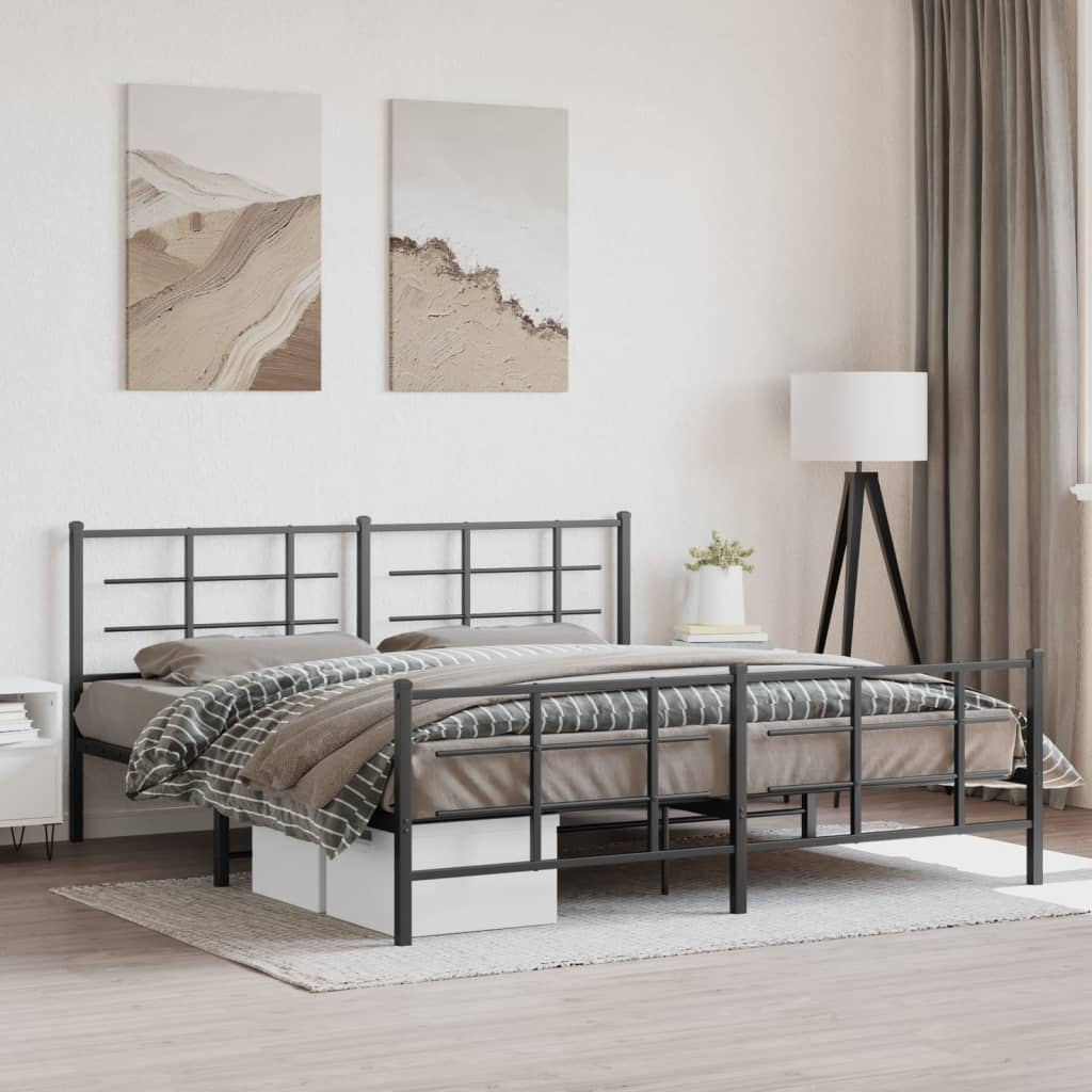 Cadre de Lit Style Industriel 140X200Cm-Noir-avec tête de lit et pied de lit-183 x 213 cm-La-Fabrique-Industrielle